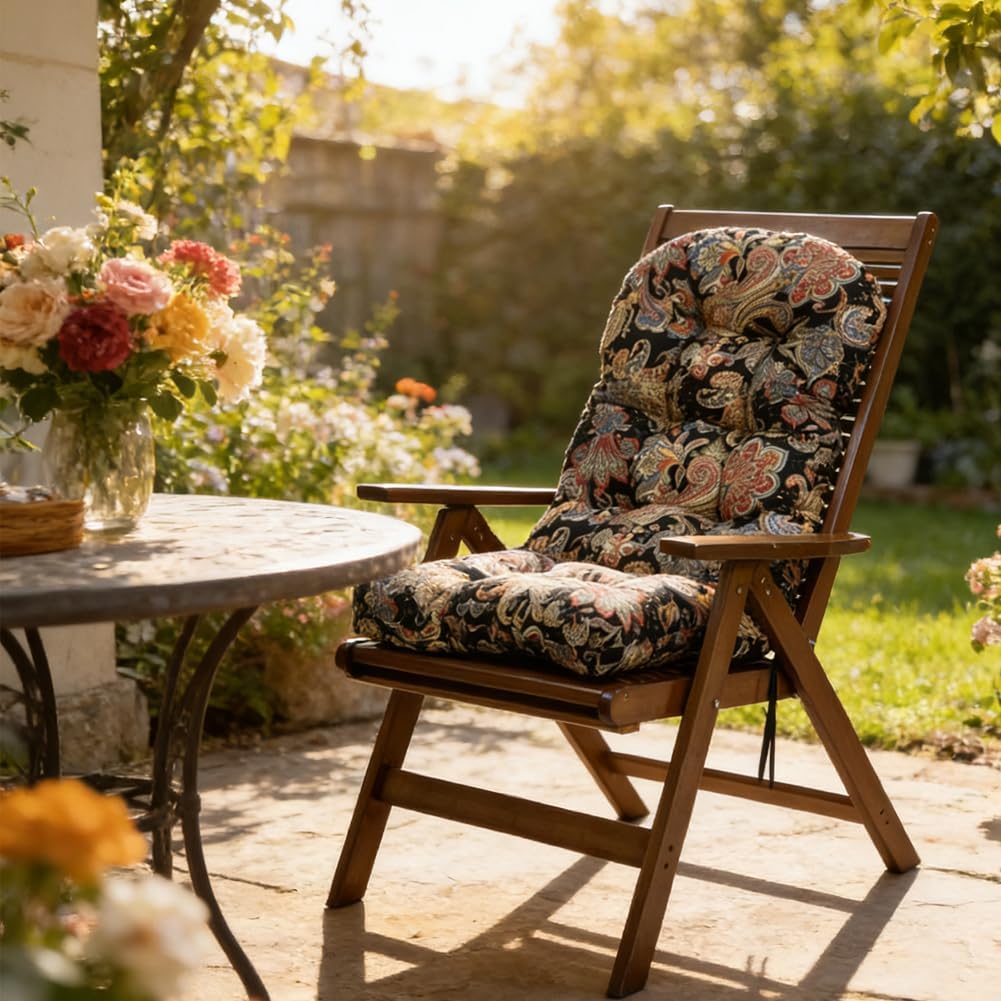 Indoor/Outdoor Rocking Chair Cushion Waterproof 43.3×19.7 in-All Weather Patio&High Back Chair Cushions with Ties,Thicken Outdoor Garden Furniture Chair Pads Replacement (Colorful)