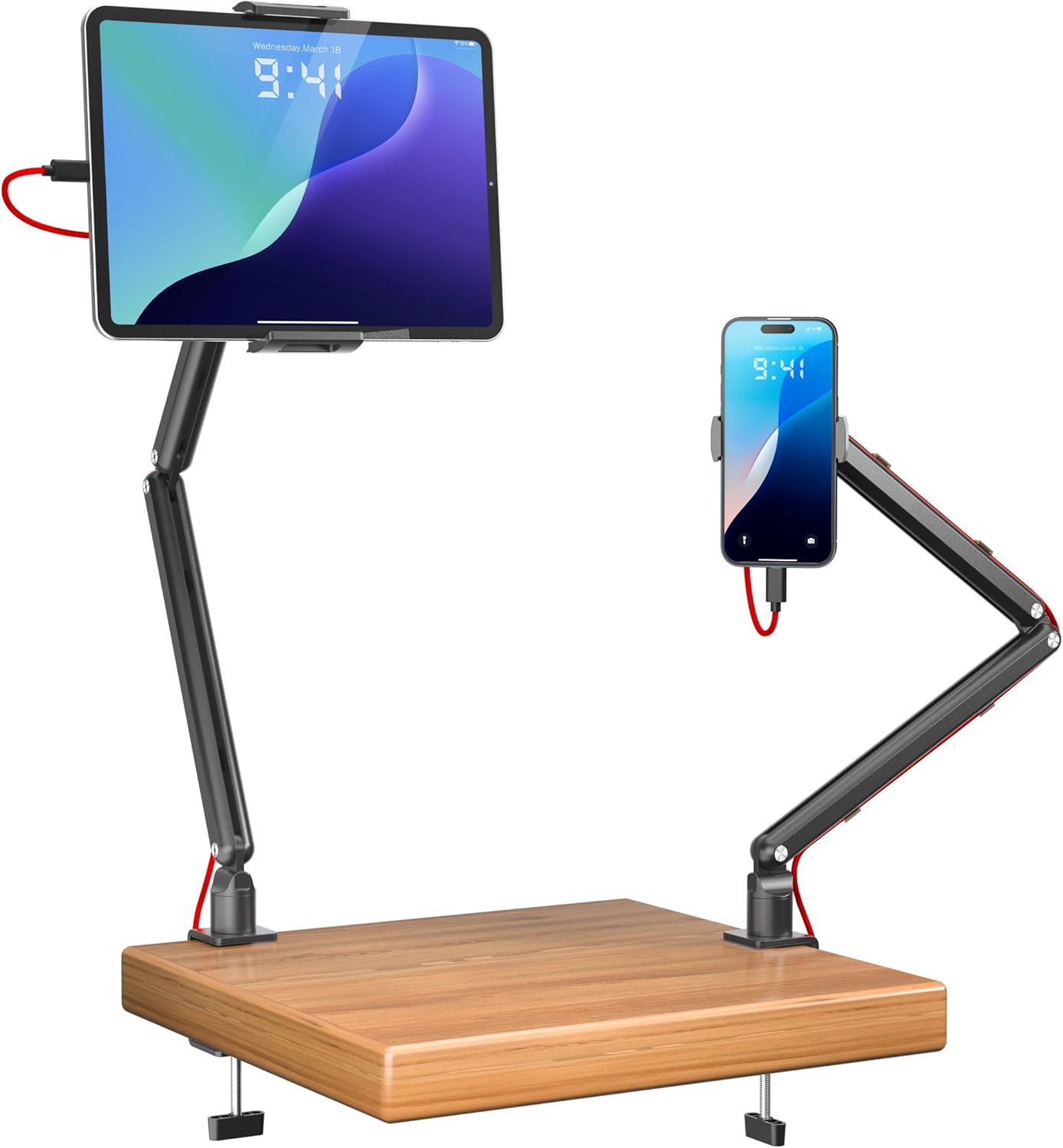Tablet Arm Stand for Desk, Portable Monitor Stand Holder 15.6'',17.3'', Aluminum Alloy Foldable Arm Mount with 360° Rotating Desk Mount Compatible with 4.7-17.3inch Tablet, Cell Phone (Black)
