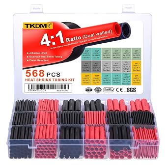TKDMR 568 Pcs Heat Shrink Tubing Kit - 41 Ratio Adhesive Lined, Marine Grade Shrink Wrap - Industrial Heat Shrink Tubing,Red Black