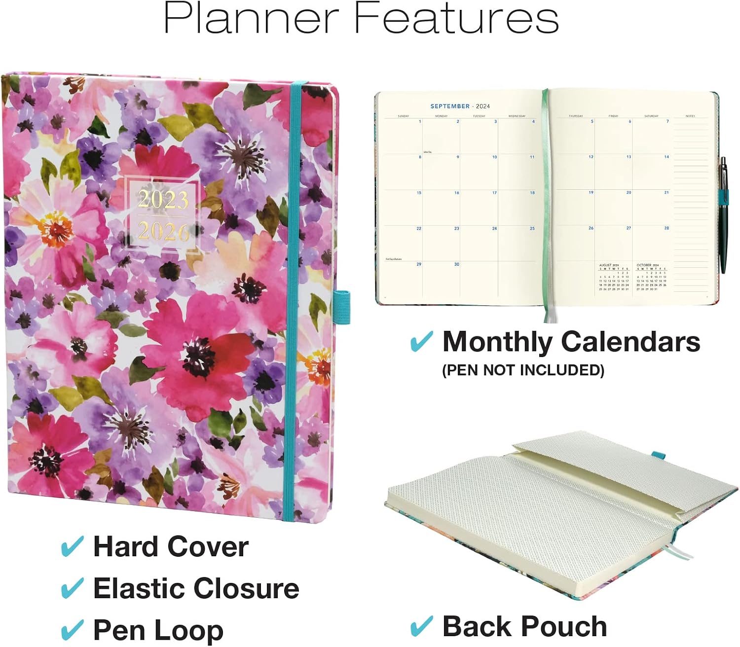 4-Year Calendar Planner - 2023-2026 - 8"x10" - 5 Styles Available (Spring Floral)