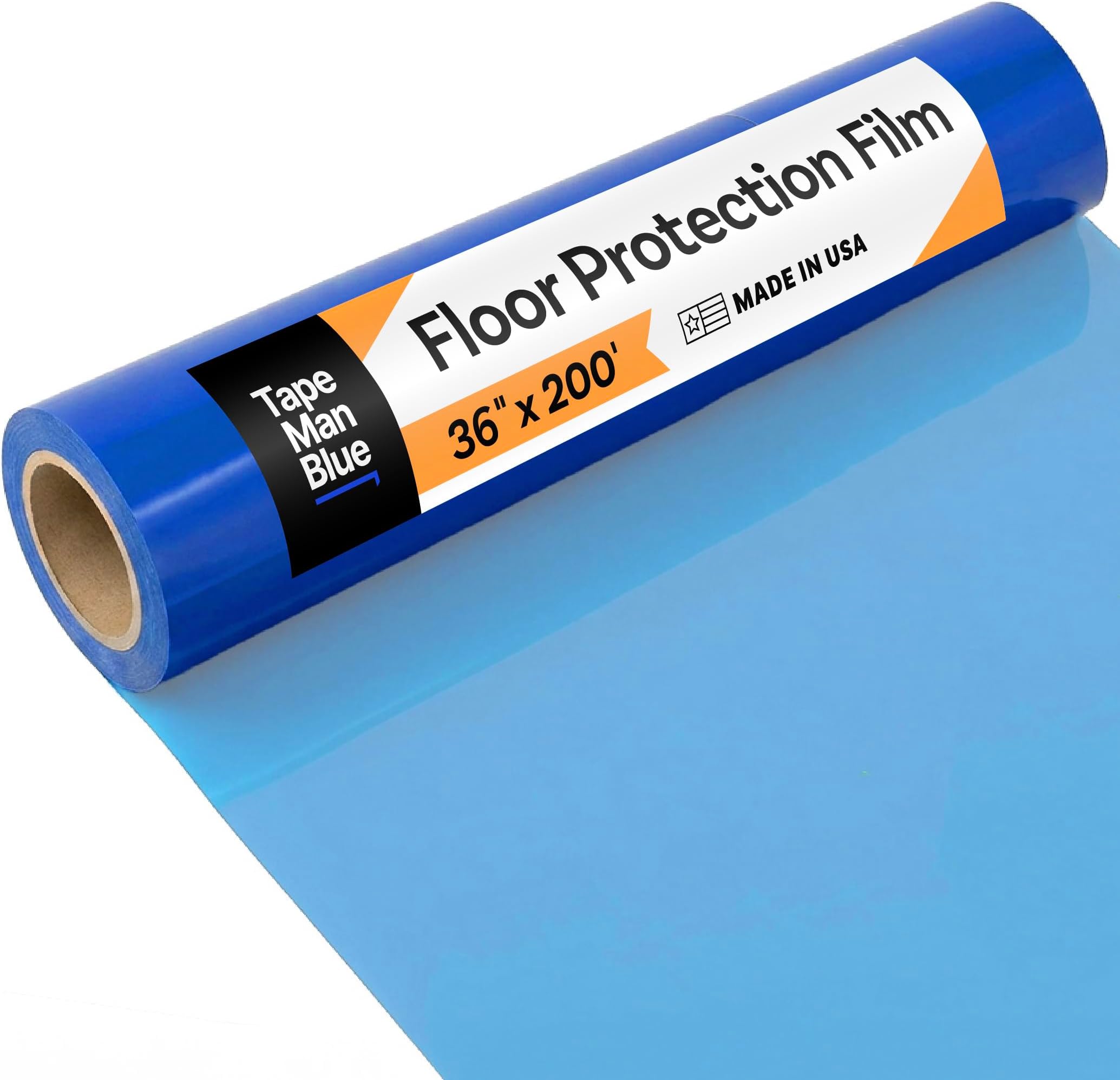 TapeManBlue Floor Protection Film, 36" x 200', Made in USA, Blue Self Adhesive Floor Protector Tape for Moving, Painting and Construction, Temporary Covering to Shield Hardwood, Tile, Hard Surfaces