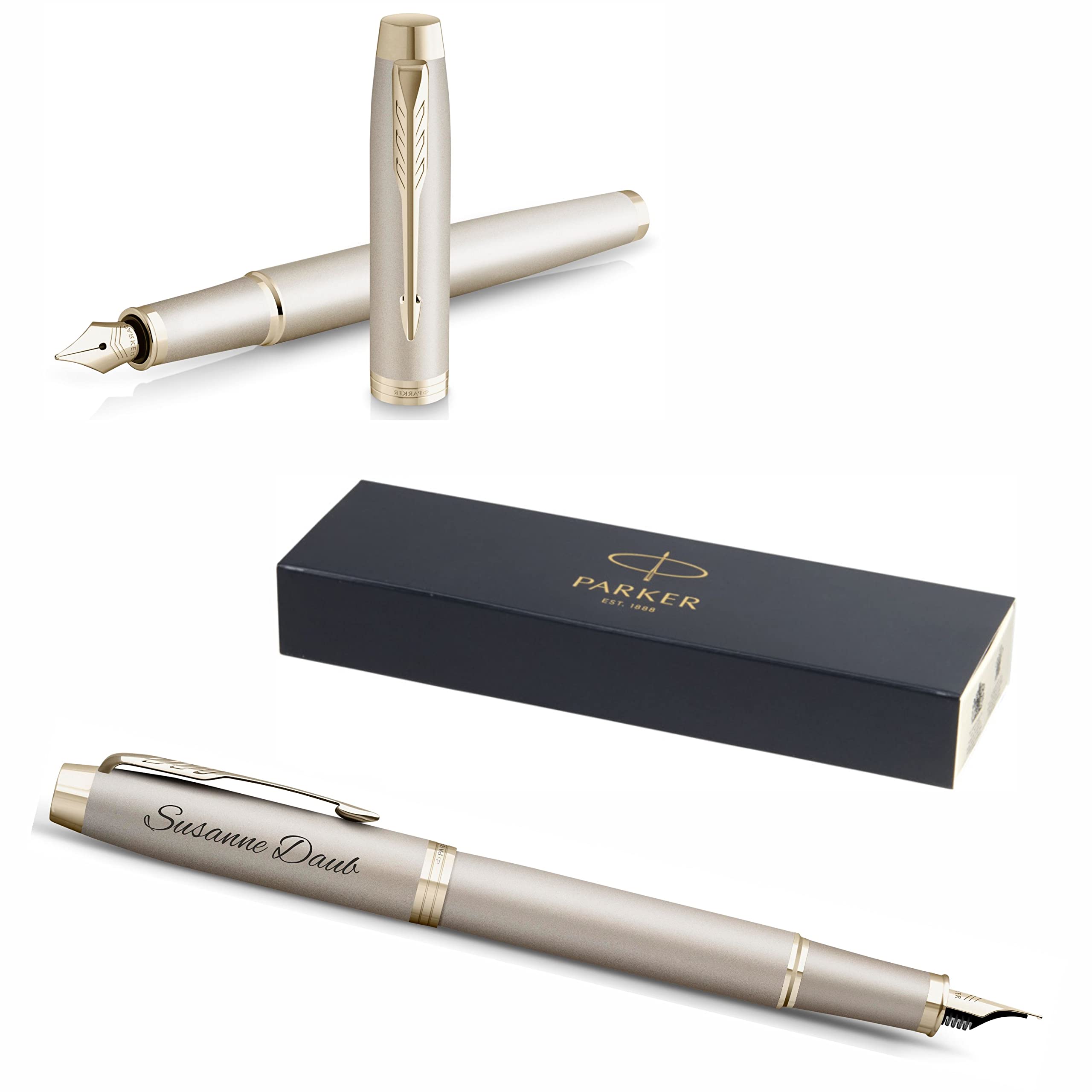 PARKER IM - Penna stilografica monocromatica con incisione | penna premium | confezione regalo | pantrone blu | elegante | regalo personalizzato | nome | inciso | anniversario (champagne)