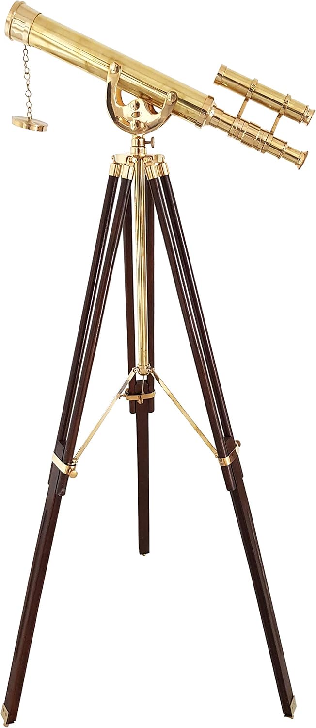 Vintage Double Barrel Maritime Anchor-Master Brass Telescope Nautical Floor Standing Astro Decor for Home & Office Display