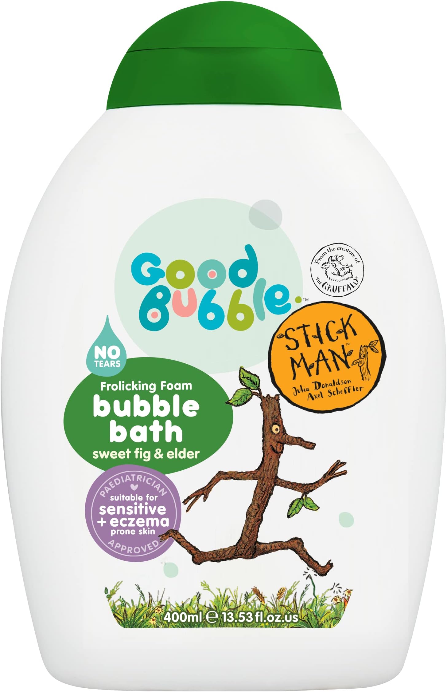 Good Bubble Stick Man Bubble Bath with Sweet Fig & Elder - 400ml Tear-Free Baby Bubble Bath for Sensitive & Eczema-Prone Skin - Sulphate-Free Bubble Bath for Toddlers