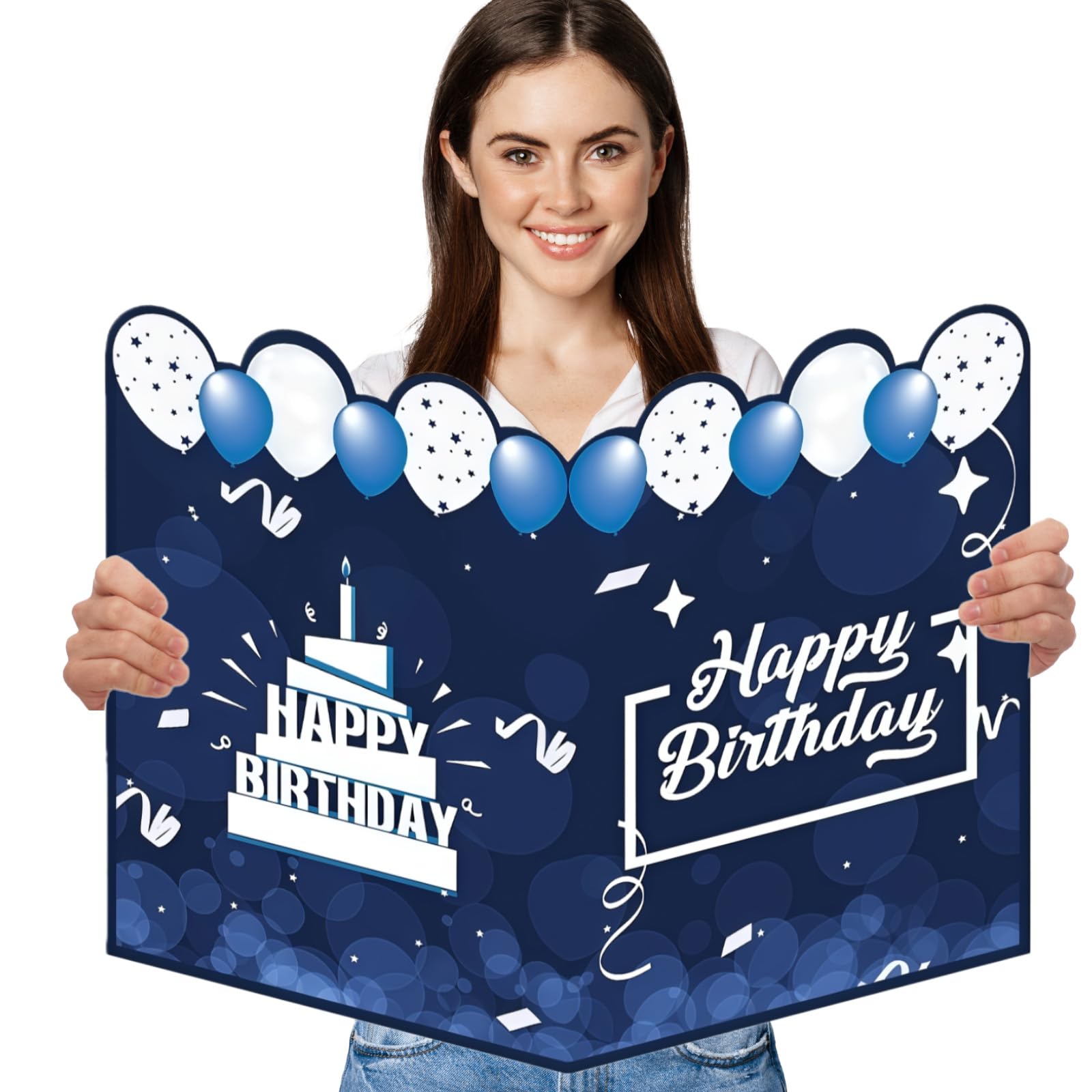 15.7x22 inch Large Happy Birthday Card With Envelope Birthday Party Decorations for Men Women Giant Birthday Guest Book Big Guest Signing Greeting Card Jumbo Happy Birthday Card Gift Blue White