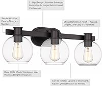 Vista 2 de Tawson Dan Modern Farmhouse - Lámpara de tocador de 3 luces industrial con pantalla de globo de vidrio transparente para dormitorio, pasillo