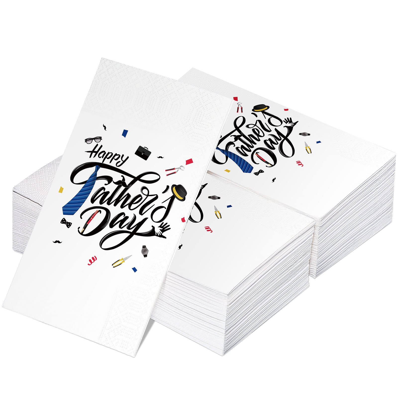 Teling 100 Pieces Happy Fathers Day Napkins 3 Ply Disposable Paper Blue Tie Cocktail Napkins Father's Day Gifts Daddy Day Paper Towels Decoration for Father's Day Party Supplies (Cool Style)