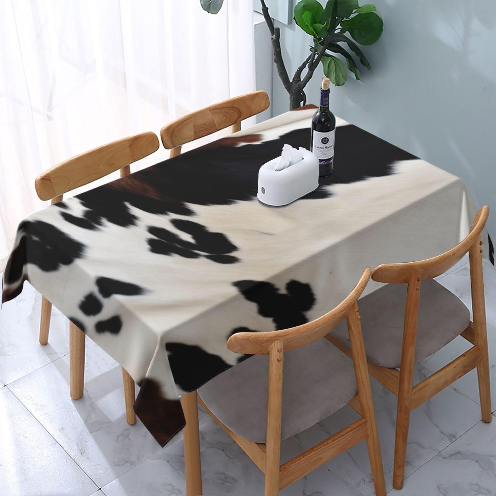 WPKJU Cowhide Printed Tablecloth Water Resistant Table Cover Washable Rectangle Table Cloth for Tables 54x72 in