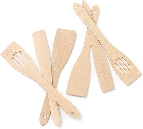tuuli Kitchen - Juego de espátulas de madera de 6 piezas, espátula de madera maciza especialmente diseñada para cocinar, utensilios de madera