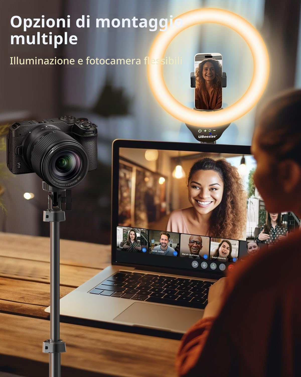 UBeesize - Anello luminoso da 30,5 cm con treppiede da 170,18 cm, per selfie, video e dirette streaming (YouTube, Instagram, Tik Tok), compatibile con telefoni, fotocamere e webcam