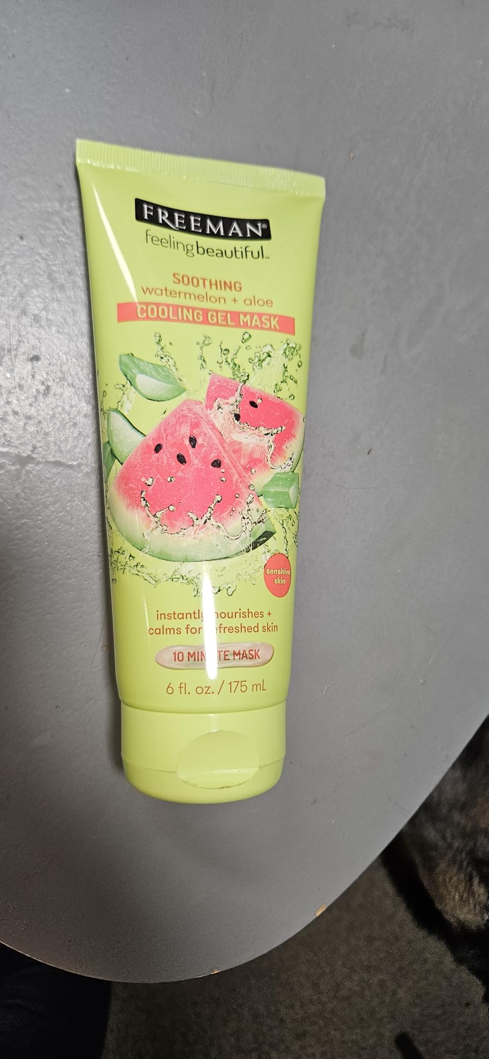 Freeman Soothing Watermelon & Aloe Gel Facial Mask, Hydrates, Nourishes, & Soothes Irritated Skin, Cooling, Calming Gel Face Mask, For Sensitive & Break-Out Prone Skin, 6 fl.oz. Tube, 1 Count
