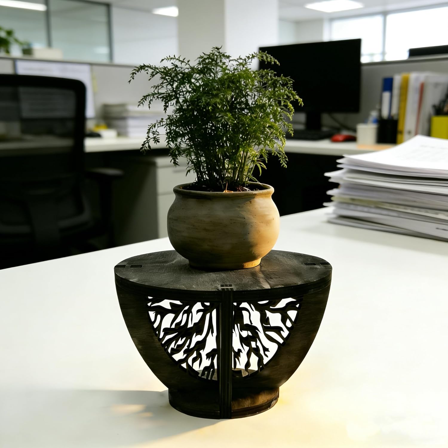 Indoor Wooden Plant Stand Holder for Sill, Desktop, - Single Flower Pot Rack for Small Plants - Unique Tree Root Design Elevate Your Plants in Style and Provide Additional Sunlight