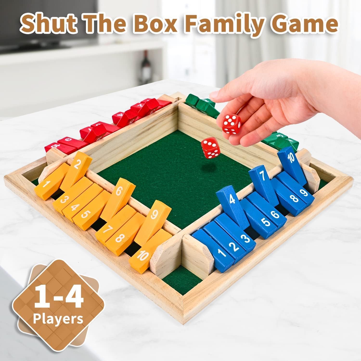 Shut The Box Game 2-4 Players Classic Dice Board Game 10 Numbers Table Math Games Traditional Wooden Family Game for Night Pub Bar Classroom Travel Improves Mathematical Skills image 5