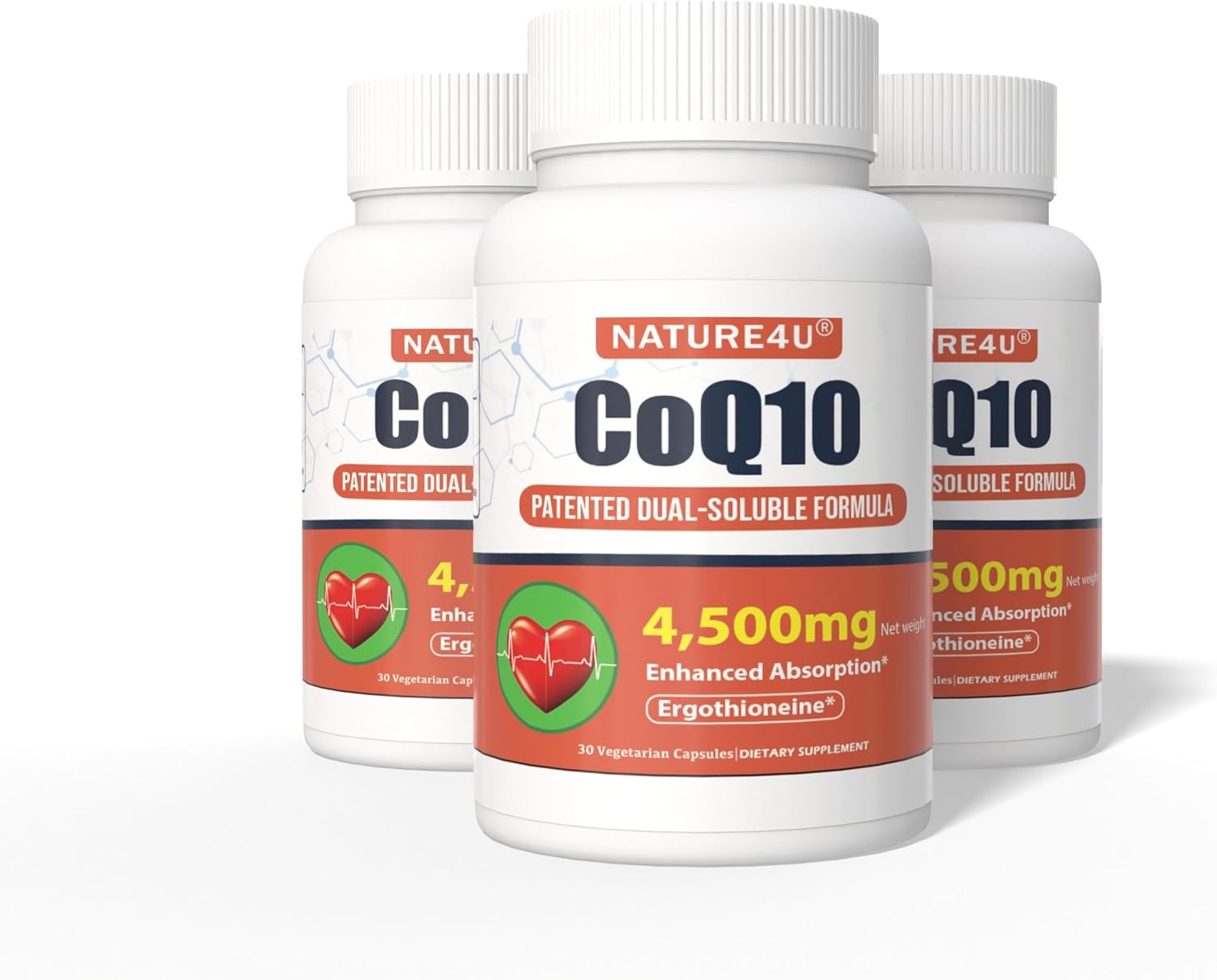 CoQ10 150mg Capsule with L-Ergothioneine - Enhanced Absorption, Antioxidant for Heart Health & Energy Production, Coenzyme Q10 Patented Dual-Soluble Formula, 1 Month Supply, Pack of 3 (3)