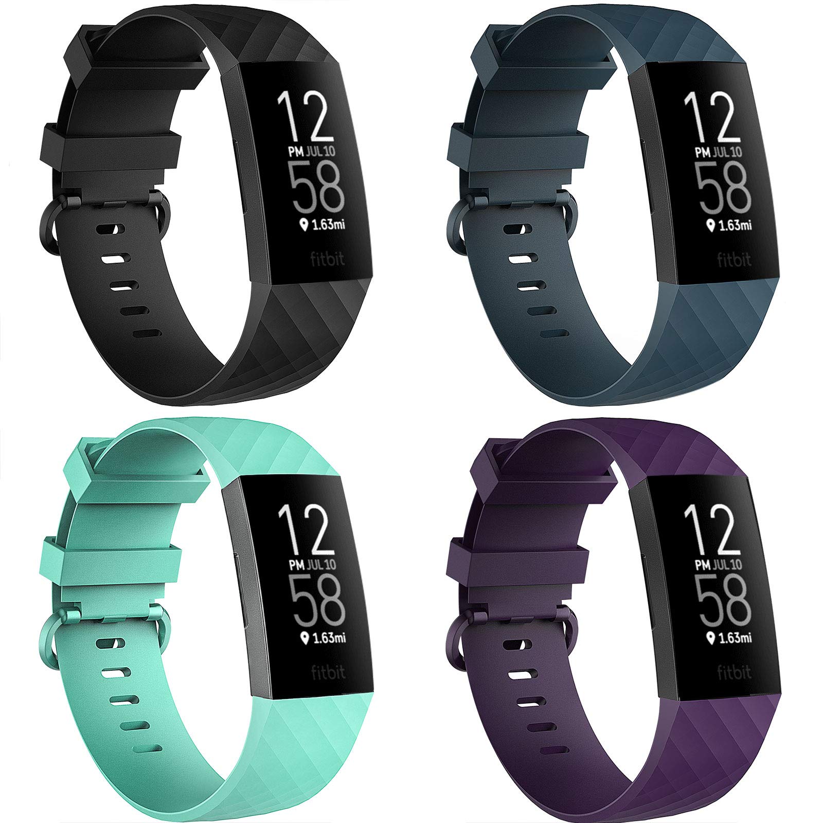4 Pack Bands for Fitbit Charge 4/ Fitbit Charge 3/ Charge3 SE, Soft Waterproof Replacement Wristbands for Women Men Small Large