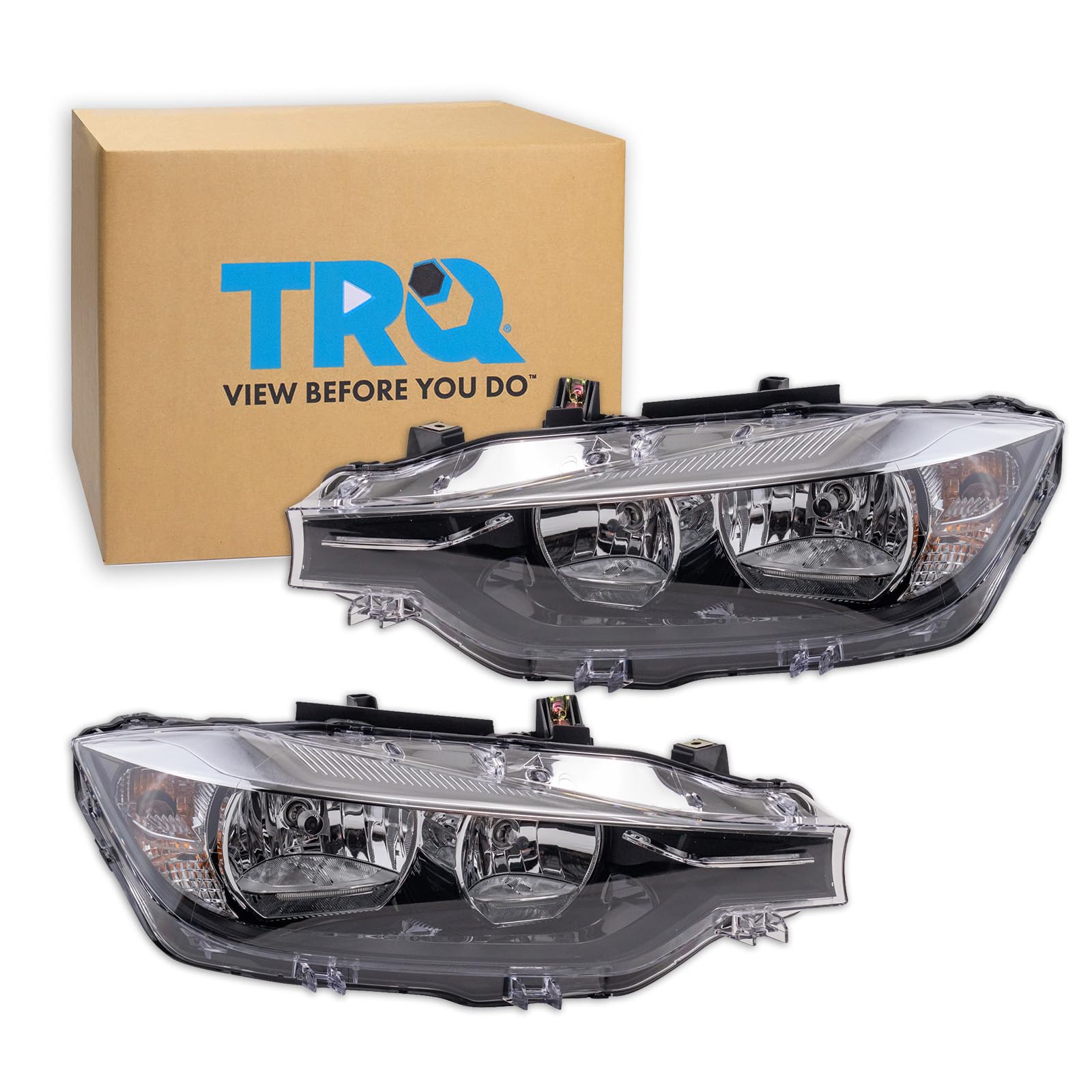 TRQ Driver and Passenger Side Headlight Assembly Set Compatible with 16-18 BMW 320i 16-18 328d 16-18 328d xDrive Wagon 16-18 340i 16 328i 16 328i xDrive Wagon Halogen Only