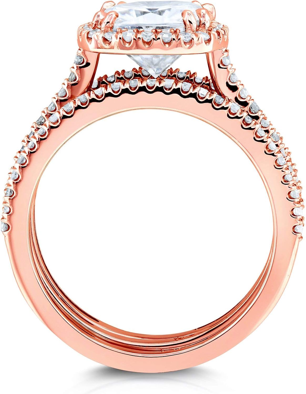Kobelli Cushion Brilliant Moissanite Halo Bridal Wedding Rings Set 2 1/2 CTW 14k Rose Gold
