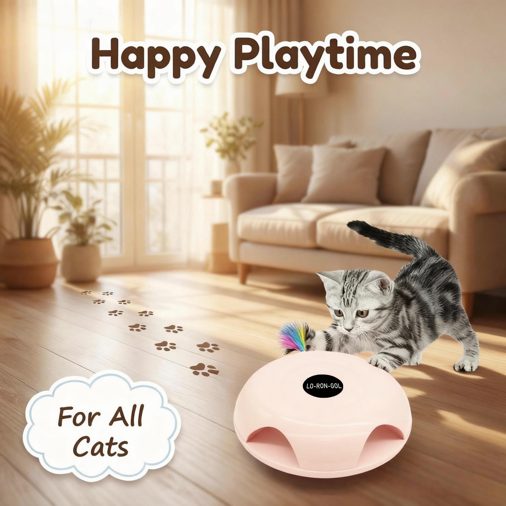 Interactive Whack-a-Mole Cat Toy — Automatic Mushroom Feather Pop-Up Play Toy for Cats, Cognitive Stimulation & Exercise, Durable Pet Entertaining Game (Pink) - 3