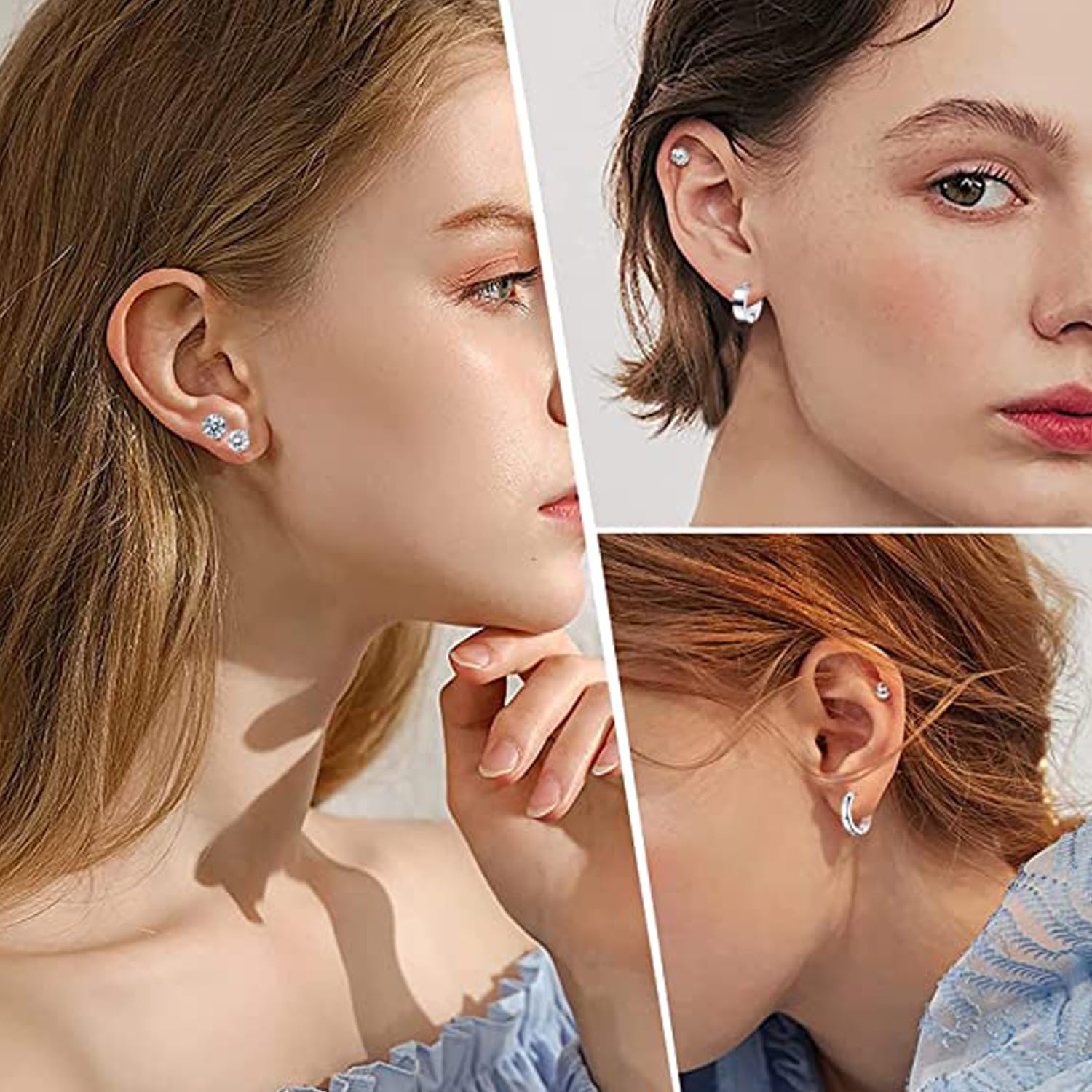 10 Paires De Boucles D'oreilles Pour Homme En Acier Inoxydable Noir Et Argent - Hypoallergénique, Unisexe, Piercings Simples Et Stylés - 12