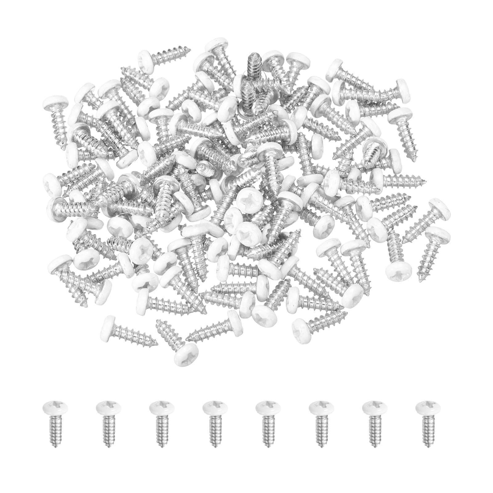 sourcing map 120Pcs M3 x 10mm White Pan Head Self Tapping Screws, Galvanized Carbon Steel Self Drilling Screws for Metal Sheet Metal Screw, Silver
