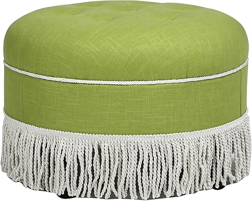 Jennifer Taylor Home Yolanda 24" Round Upholstered Accent Ottoman Verde amarillento claro,Floral beige y tropical con ribete marfil,marrón,Poliéster