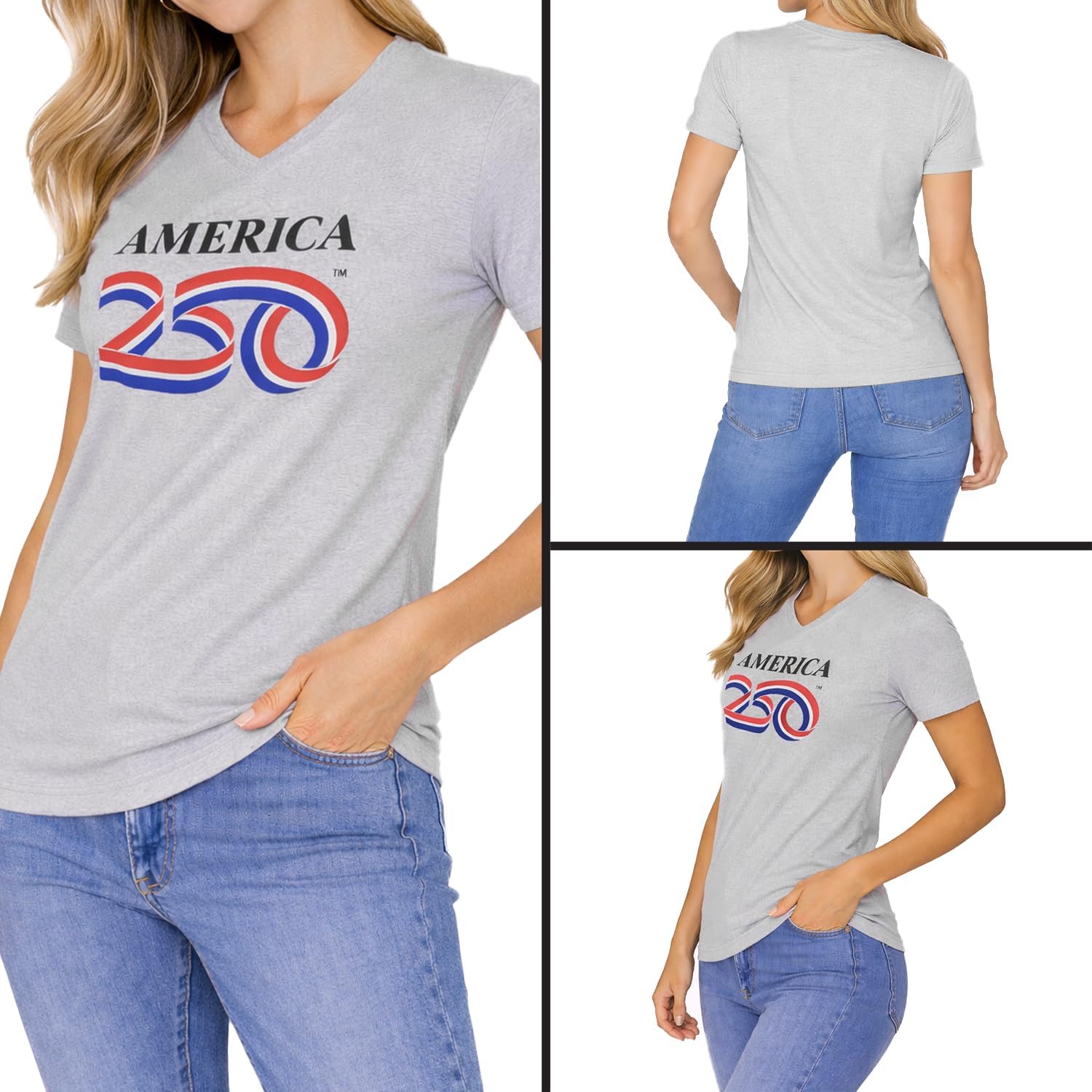 250 Anniversary USA Shirt, America250 Official Classic Logo V-Neck Cotton Tee, 4th of July Merchandise