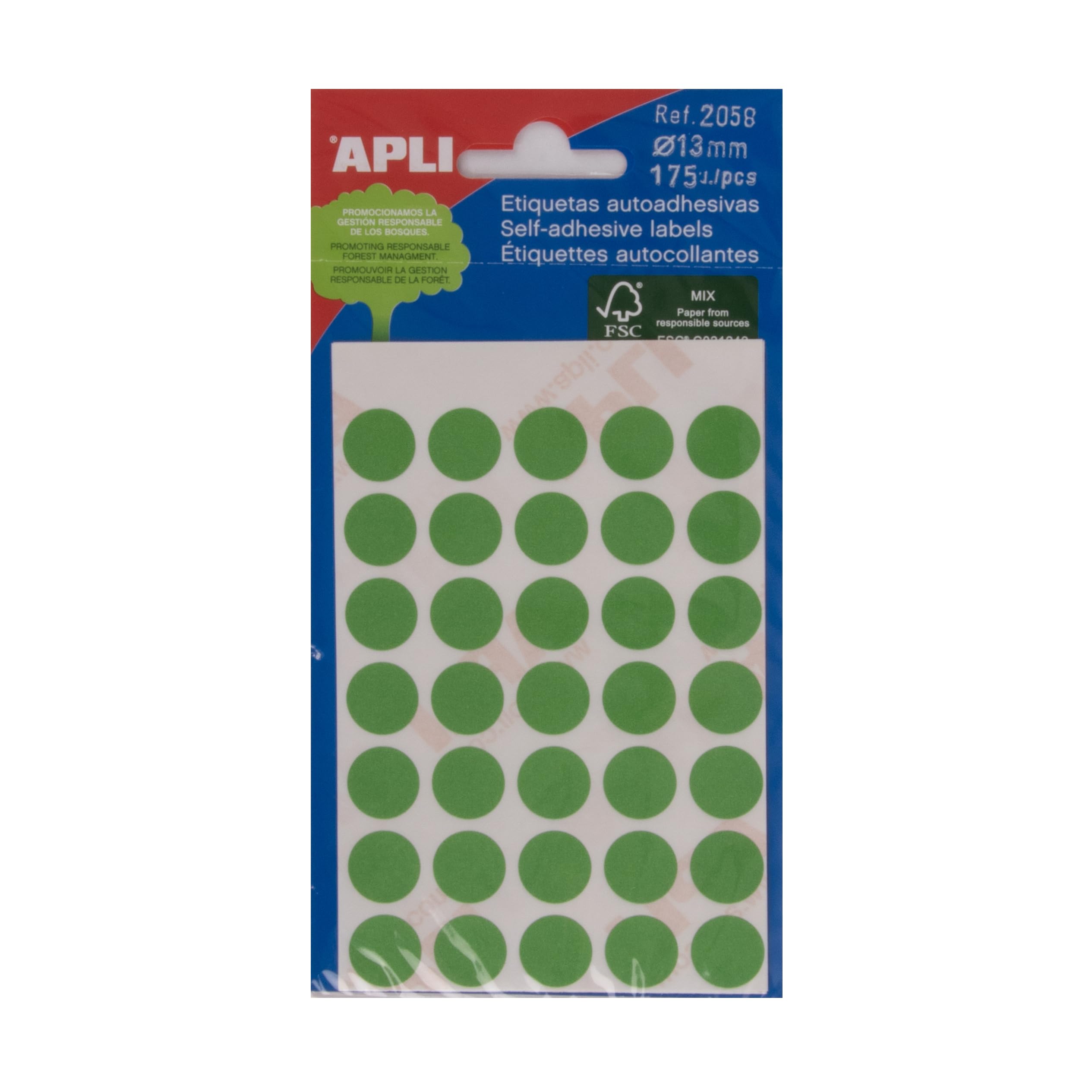 Apli 13 x 13 mm Labels - Green (Pack of 5 Pages)