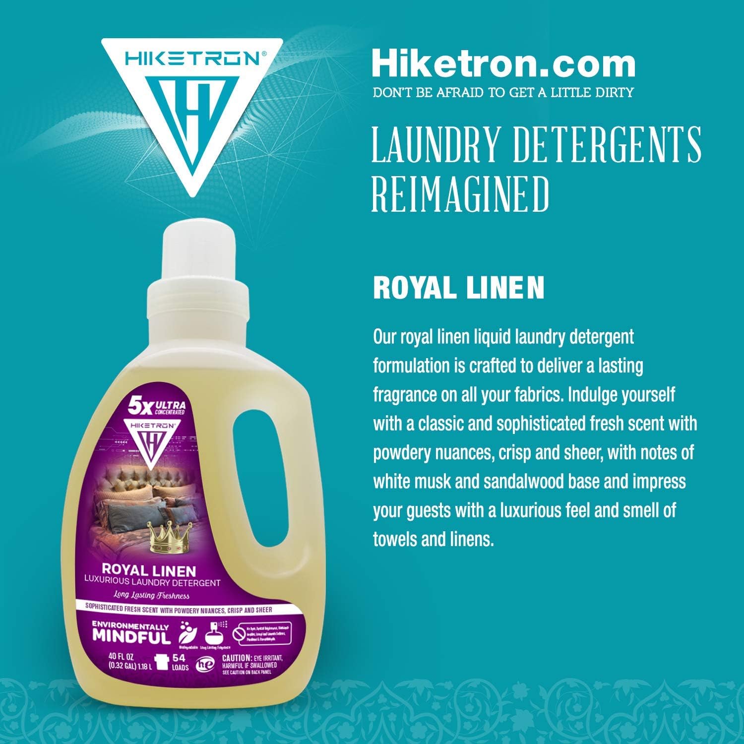 Hiketron Royal Linen Liquid Laundry Detergent, 5x Ultra Concentrated, Tough Stains Remover, Long Lasting Scent (40 Fl Oz, Pack of 1) - Image 5