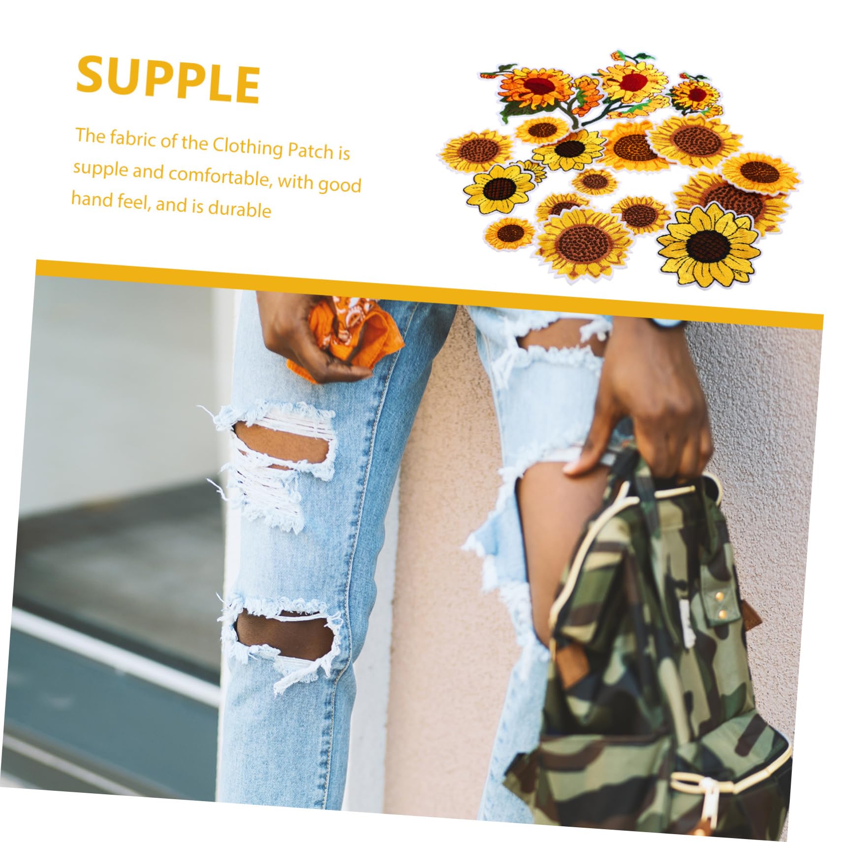 SHINEOFI 4 Set ricamo di girasoli decorazioni per scarpe charm per scarpe materiale girasole cappelli testo toppe per pantaloni toppe termoadesive per la riparazione di indumenti poliestere