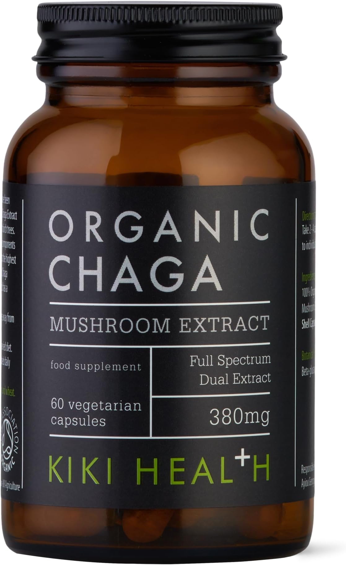 KIKI Health Premium Organic Chaga Mushroom Extract Vegetarians | Immune Support Vitality & Balance | Sourced Birch Trees & 50% Polysaccharides | Ethically Wild Harvested – 60 Vegetarians Capsules