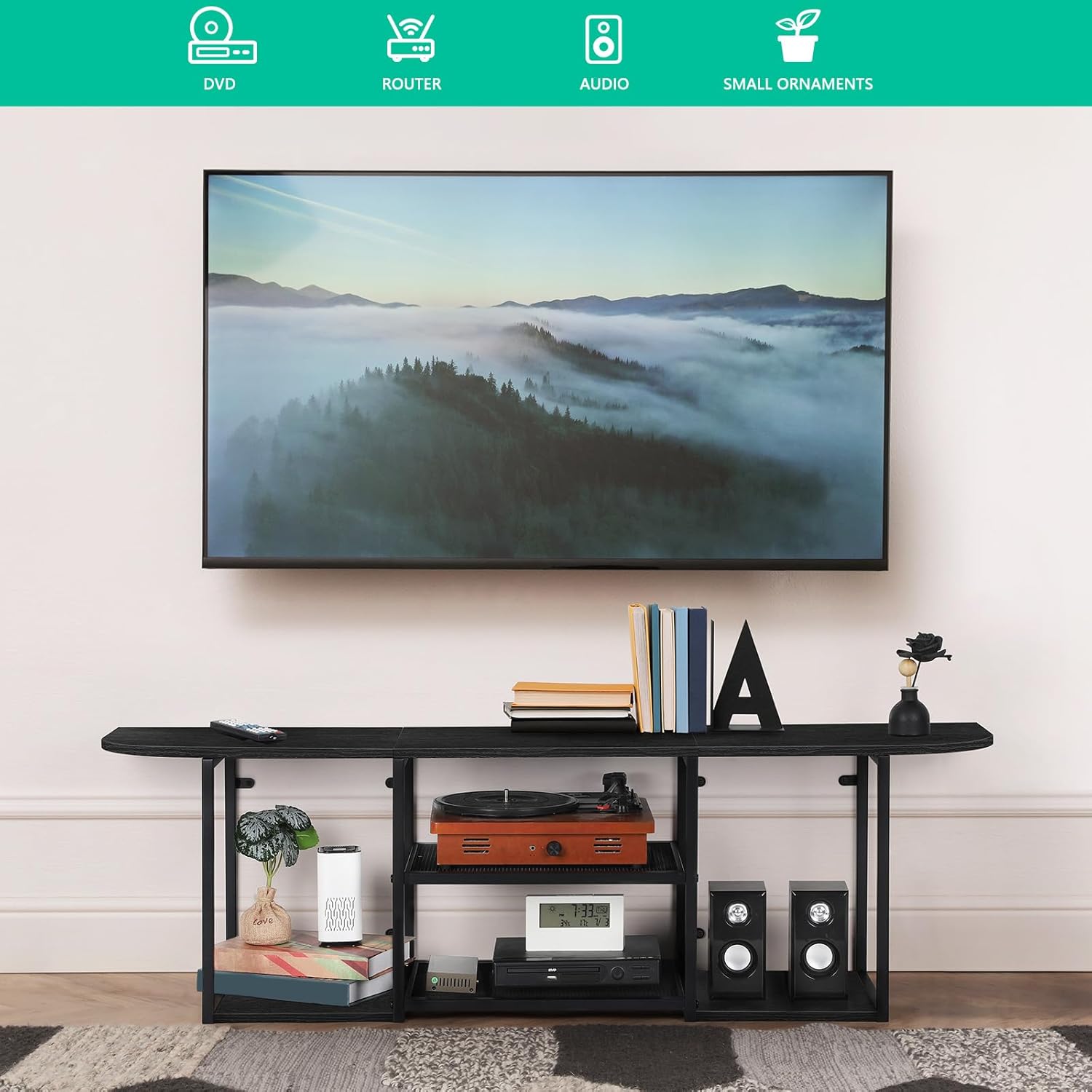 Floating TV Stand for Under TV Floating TV Shelf Wall Mounted Entertainment Console Center Media Table with Storage for Under TV Living Room Bedroom Office, Black - Image 8