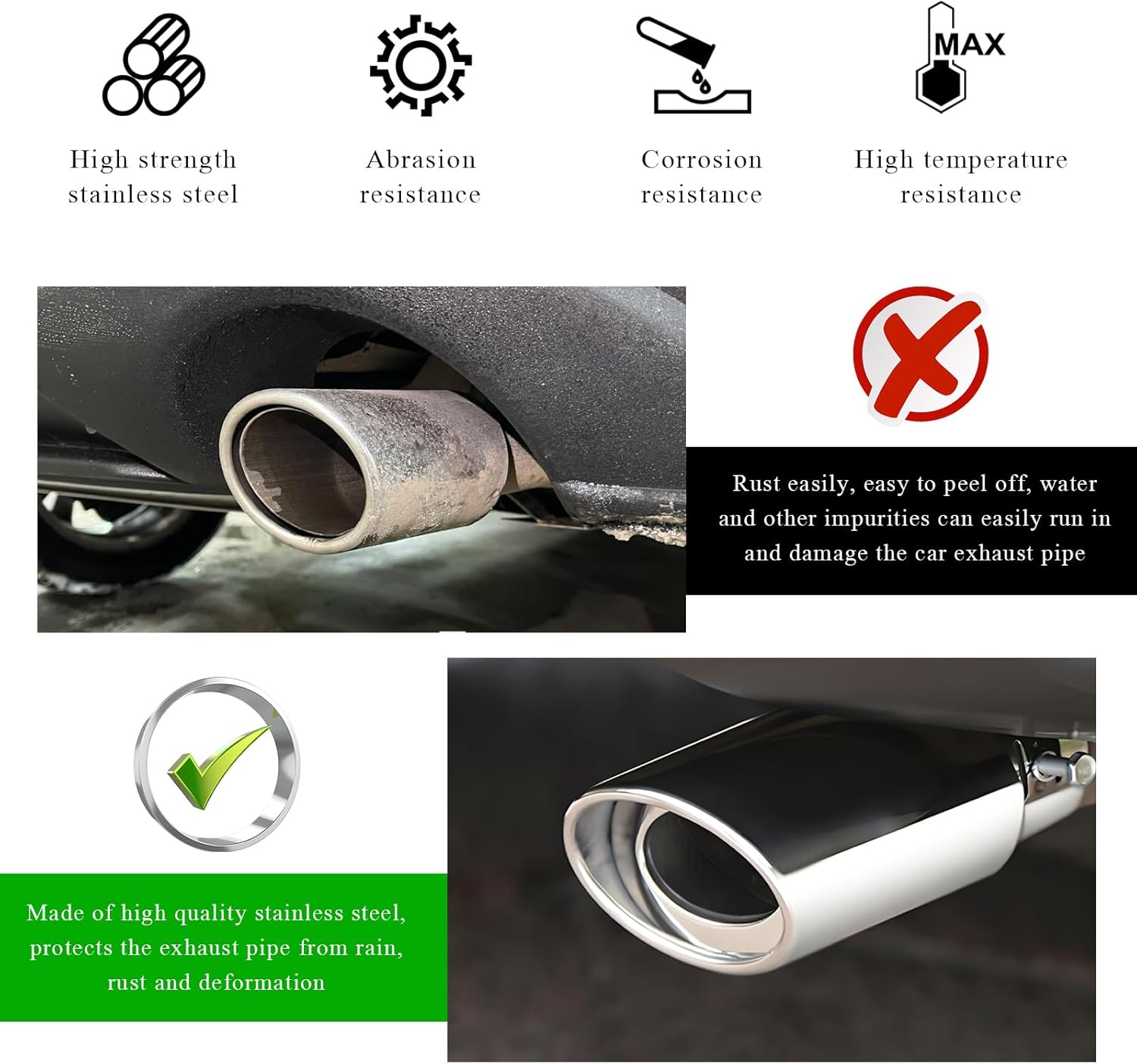 Stainless Steel Car Exhaust Tip, 2.5" to 3.3" Straight Polished Automotive Replacement Exhaust Pipes, Adjustable Car Decoration Chrome-Plated Finish Exhaust Tailpipe Tip (Colorful, Curved)