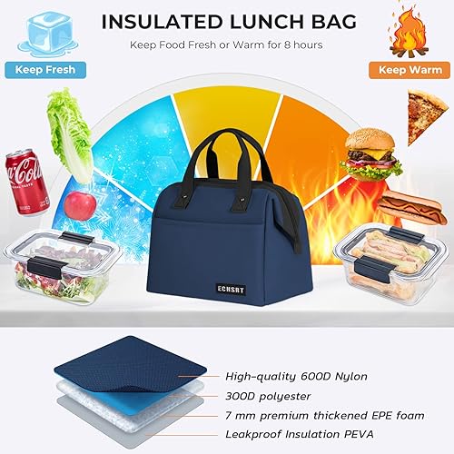 Miniatura 3 de ECHSRT Bolsa de almuerzo aislada y bolsa de almuerzo aislada de 10L con correa para el hombro, paquete de 2 unidades, azul y negro