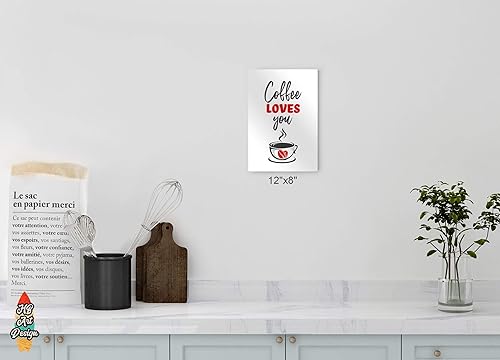 Miniatura 5 de HB Art Design Coffee Loves You Quote Hot Coffee with Red Heart Metal Print Wall Art Coffee Bar Decor Coffee Signs Kitchen Wall Decor Dining Room
