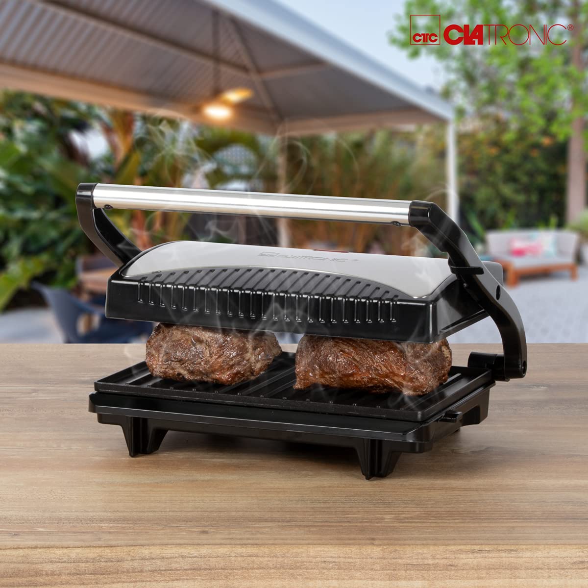 Clatronic MG 3519 Multigrill for Double-Sided Grease-Free Grilling, Non-Stick Grill Plates, Stainless Steel Housing, Black - Image 4