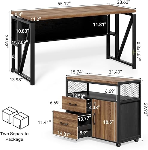 Miniatura 3 de LITTLE TREE Escritorio ejecutivo para computadora de 55 pulgadas y archivador lateral, escritorio de oficina en forma de L para oficina en casa,