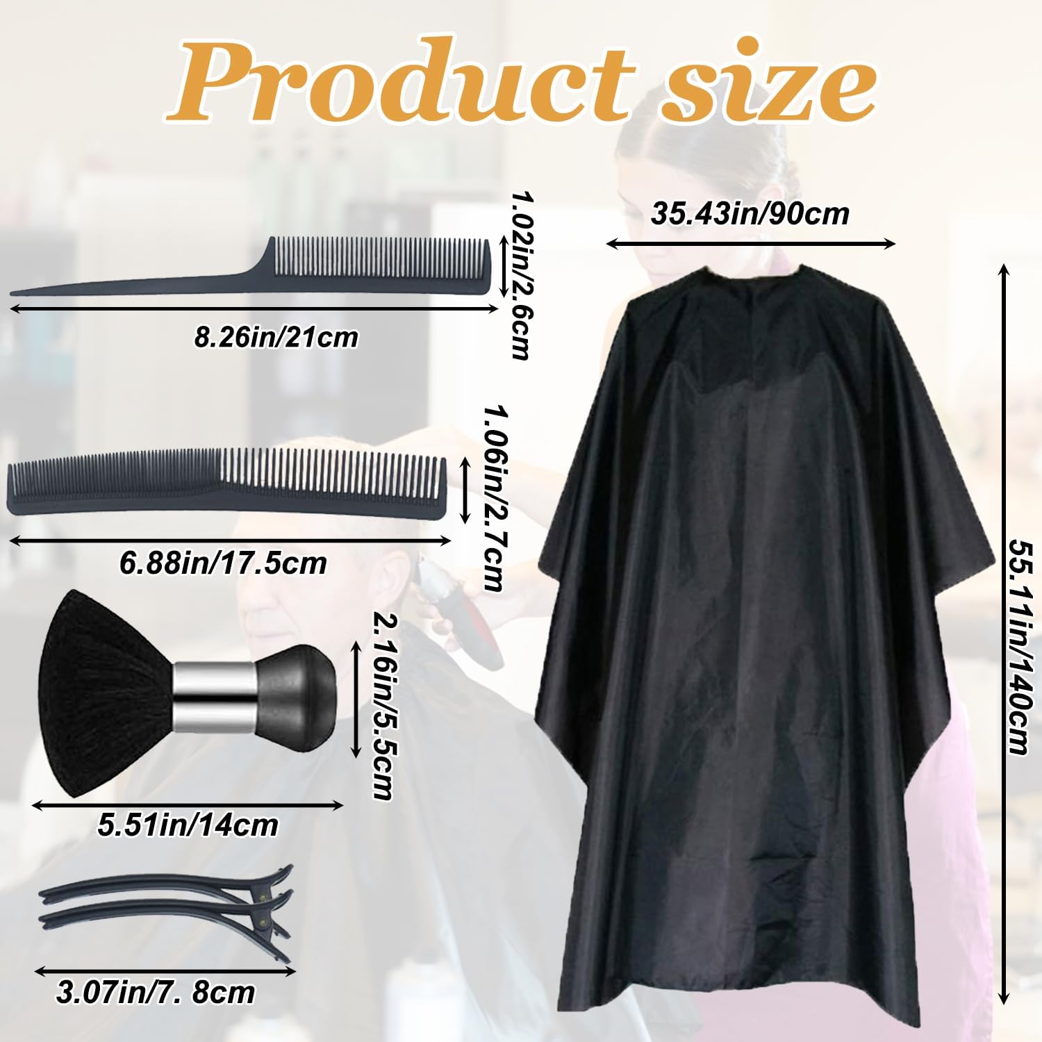 6PCS Barber Set,Hair Cutting Barber Cape with Neck Duster Brush and comb, Professional Salon Cape for Hair Cutting, Perfect for Home or Salon Use