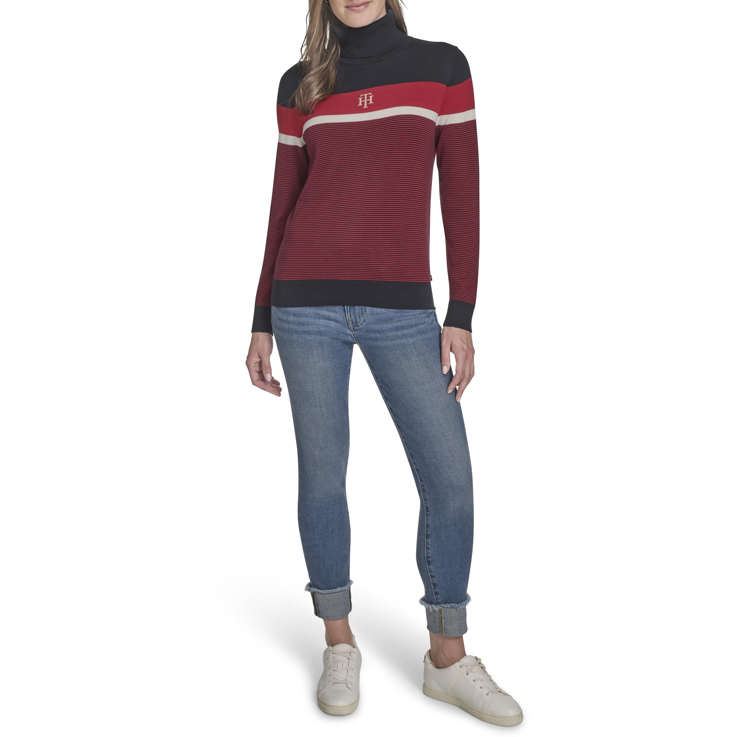 Tommy Hilfiger Long Sleeve Cotton Turtleneck Light Weight Sweater Maglione Donna
