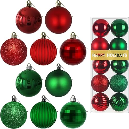 Miniatura 13 de Juego de 10 esferas de Navidad plateadas y rojas de 2.5 pulgadas, adornos para decoración de árbol de Navidad, inastillables, para cumpleaños
