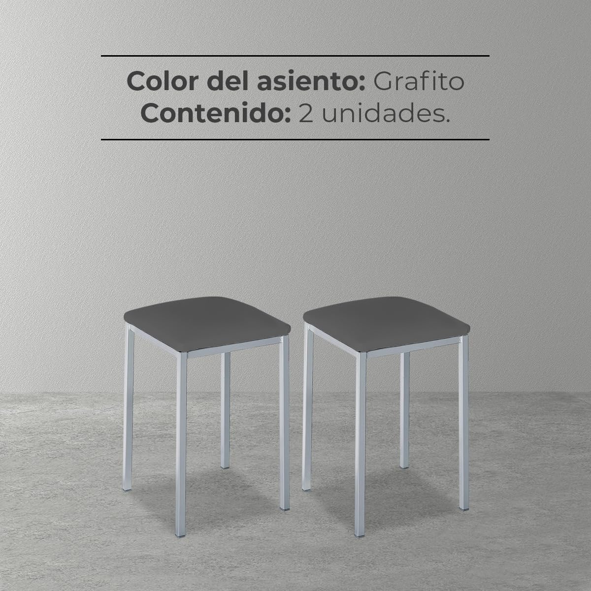 ASTIMESA - Sgabelli da cucina imbottiti - Struttura solida e solida - Struttura in alluminio e seduta in ecopelle - Colore della seduta: Grafite. Contenuto della confezione: 2 pezzi. Dimensioni: 35 x