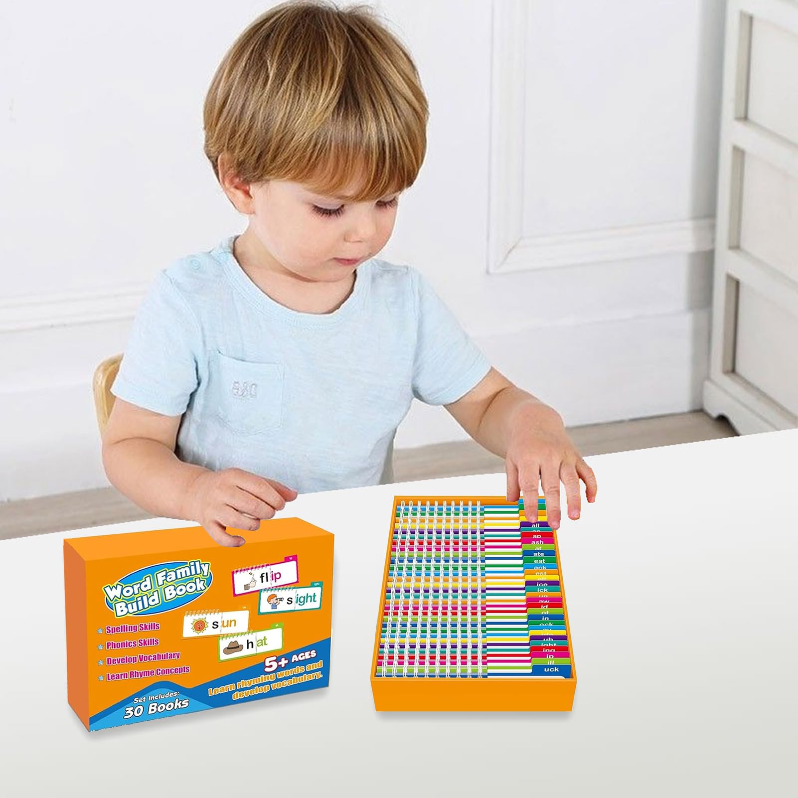 30 Libros para Leer Y Rimar, Tarjetas con Sonidos De Letras De Familias De Palabras, Tarjetas con Vocabulario De Palabras A La Vista A-B-C para Jardín De Infantes, Juegos Educativos De Lectura