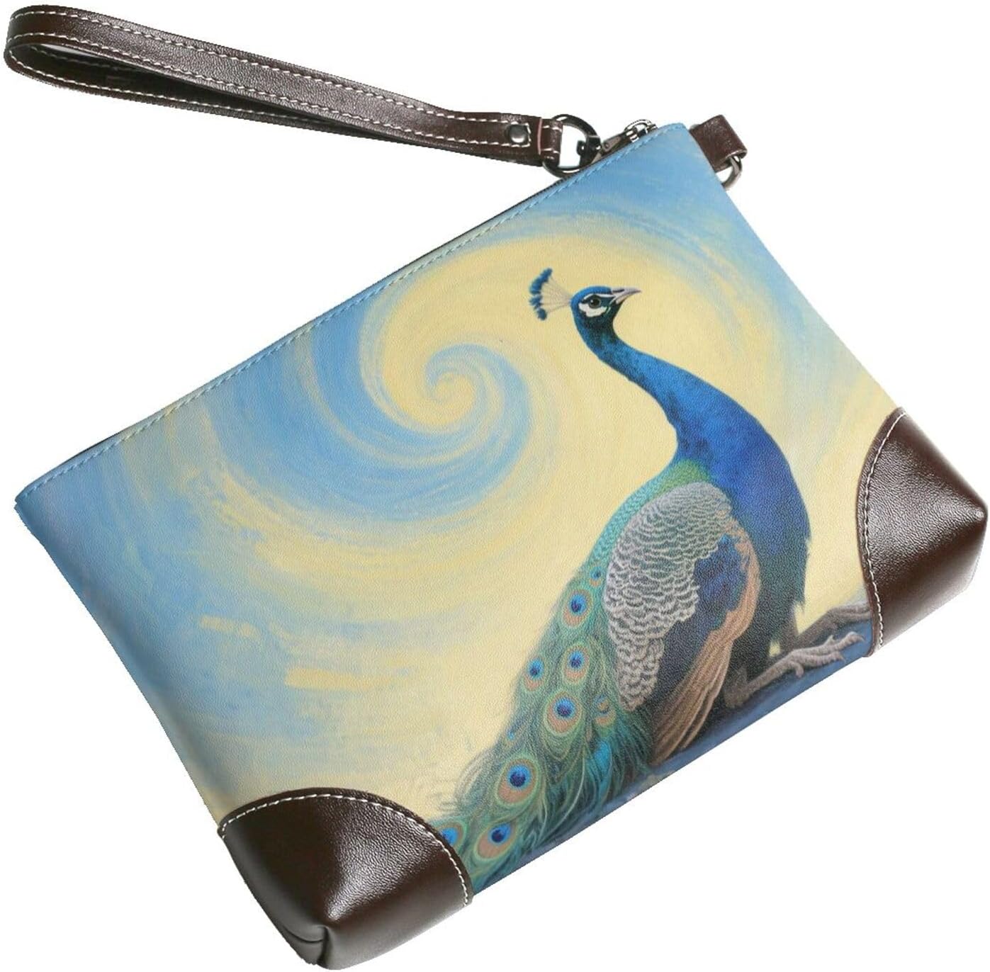 Elegant Peacock Leather Wristlet Wallet Clutch Purse for Women Handbags Travel Credit Card Holder Phone Bags