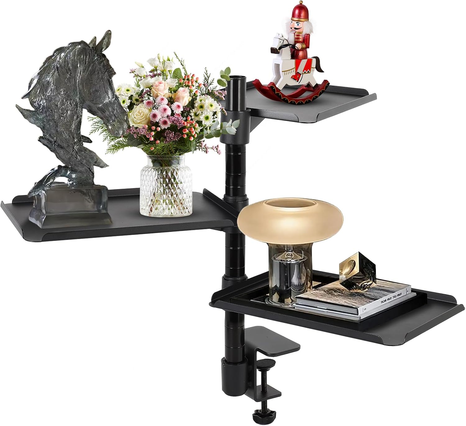 GCCSJ Desk Extender，3 Tier Desk Clamp Shelf，360° Rotatable & Height-Adjustable Clamp on Desk Shelf for Study/Office/Kitchen/Game Room，Maximum Desktop Thickness 2.2 Inch