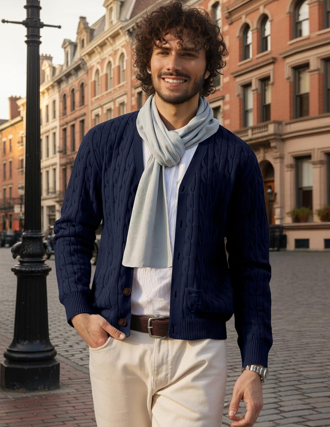 JMIERR Mens Cardigan Sweater Cable Knit Button-Down Sweaters V Neck Warm Winter Cardigans with Pockets - Image 8