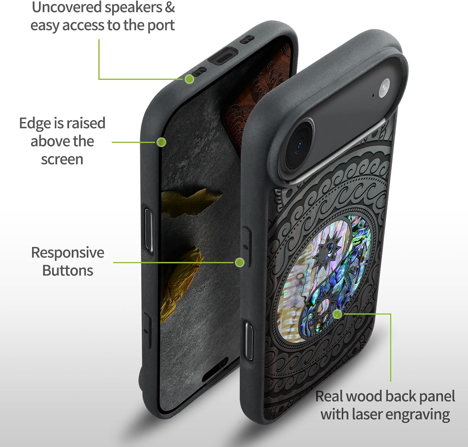 Carveit Magnetic Case for iPhone Air Case, Wood Artisan Engraved & Handmade Shell Inlaid, TPU Shockproof Cover, Compatible with MagSafe 17 Air Wireless Chargers (Yin Yang Paisley-Blackwood)