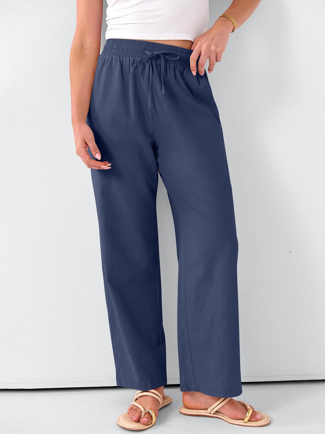 ANRABESS Womens Casual Pants Summer High Waist Drawstring Loose Fit 2026 Beach Lightweight Comfy Lounge Trousers with Pockets - Image 3