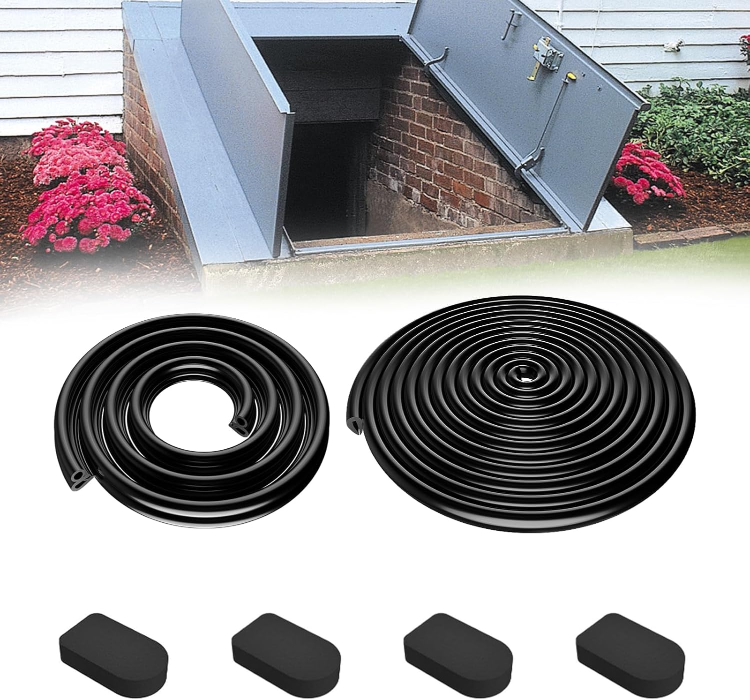 for Bilco Basement Door Seal Kit (1 x U Shaped Gasket, 1x Bulb Trim Gasket, 4 x Cap Seal Pad) - Replacement for Bilco Basement Door Weatherstrip Kit
