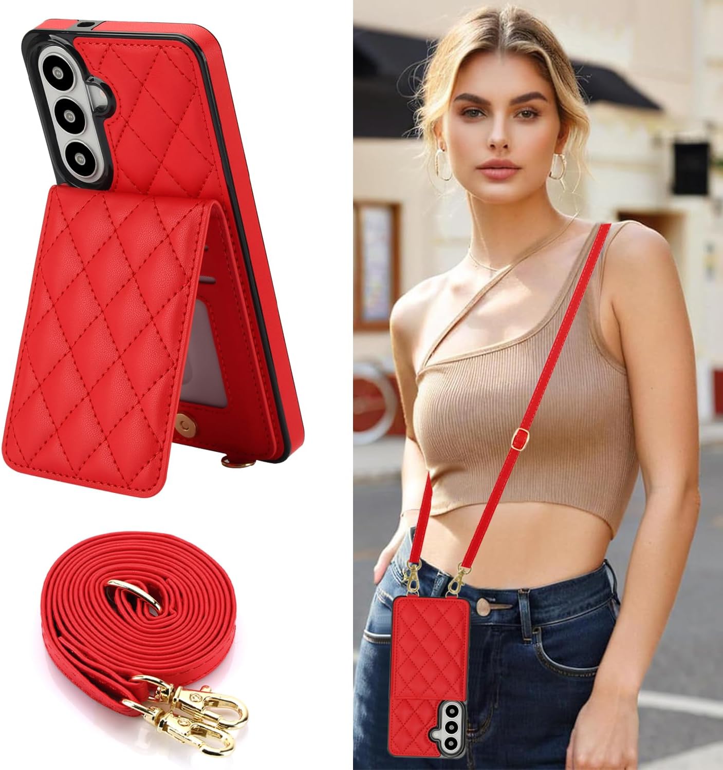 for Samsung Galaxy S26 Wallet Case with Card Holder, Red thumbnail