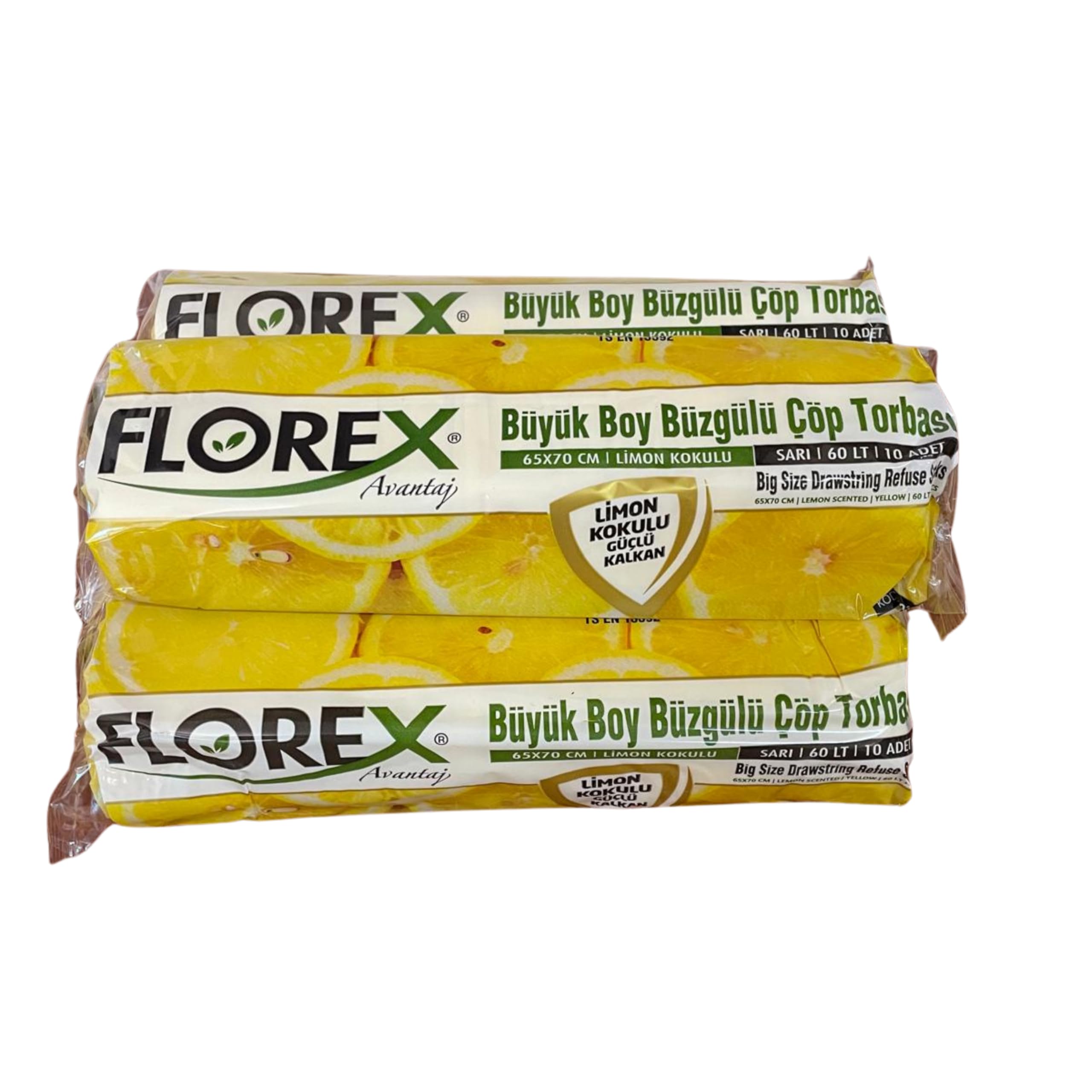 BYBARS Büzgülü Limon Kokulu Büyük Boy Çöp Poşeti 65x70 5 Rulo