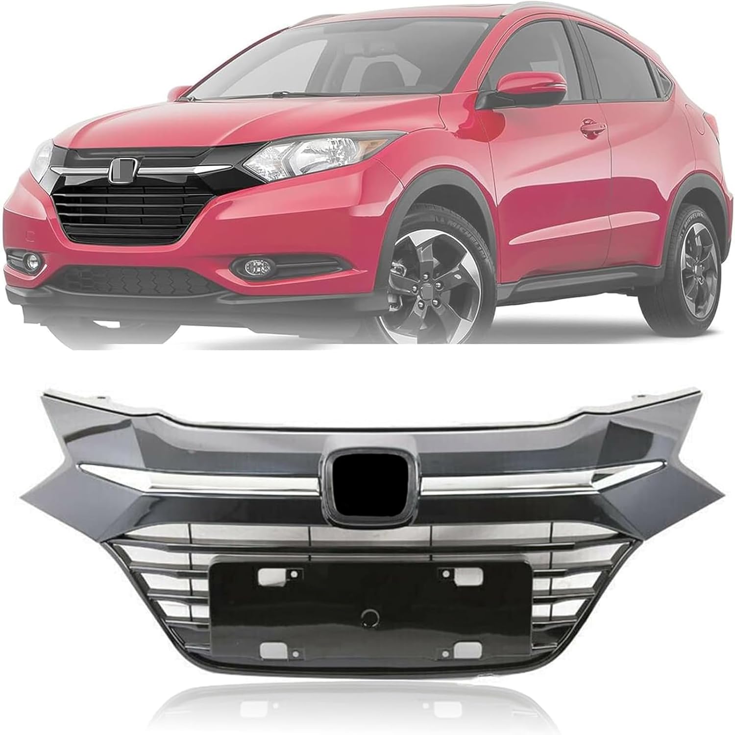 Front Upper Bumper Grille Grill Fit for 2016 2017 2018 Honda HR-V HRV, Chrome Front Upper Hood Grill Replace for 71121-T7W-A00